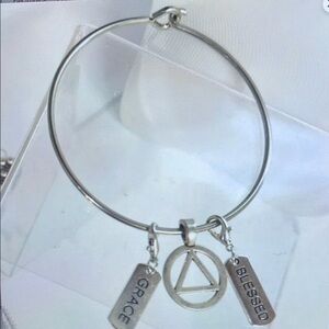 Silver Charm Bracelet with Grace and Blessed Tags